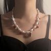 Korean Version of Fresh Niche Fashion Simple Imitation Pearl Various Dripping Alloy Love Geometric Pendant Women's Necklace