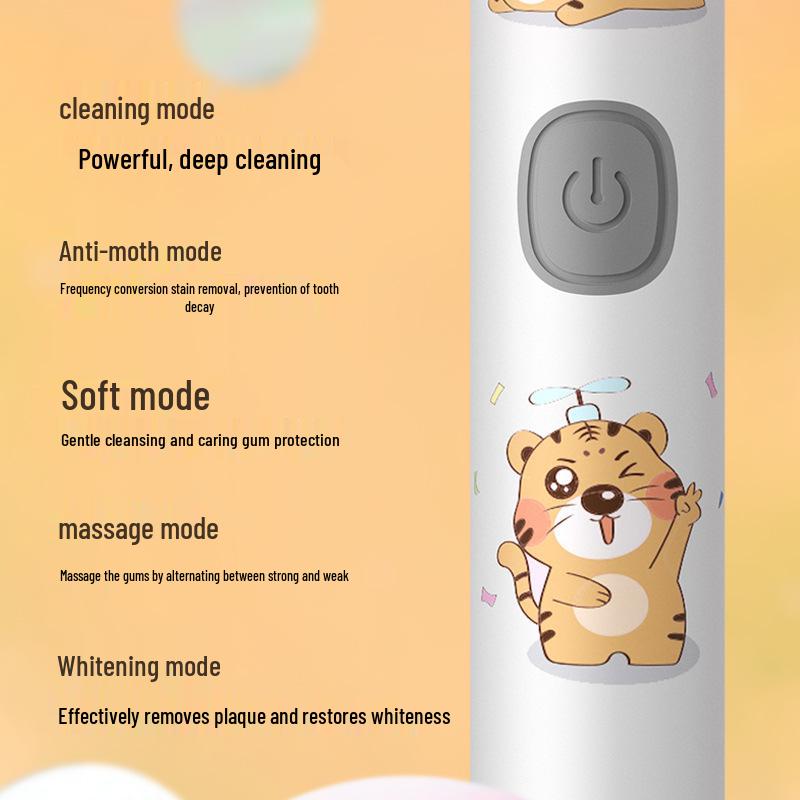 Dětský sonický elektrický zubní kartáček, pět rychlostí, měkké štětiny, dobíjecí, vodotěsný, bělící, proti zubnímu kazu.