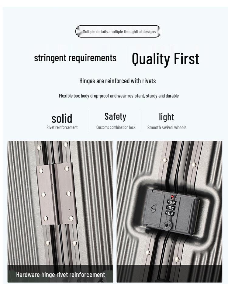 Large Capacity Aluminum Frame Suitcase: Durable, Silent Wheels, Secure Password, Unisex Design