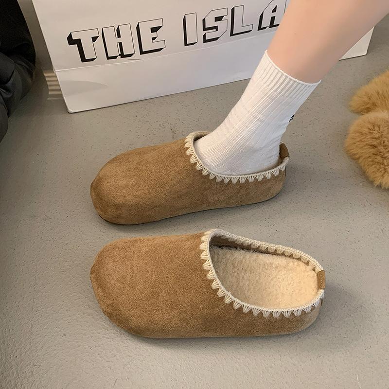 Cowhide version~ Hong Kong retro embroidered Boken shoes bag head half slippers women's 2025 autumn thick-soled inner height increase single shoes