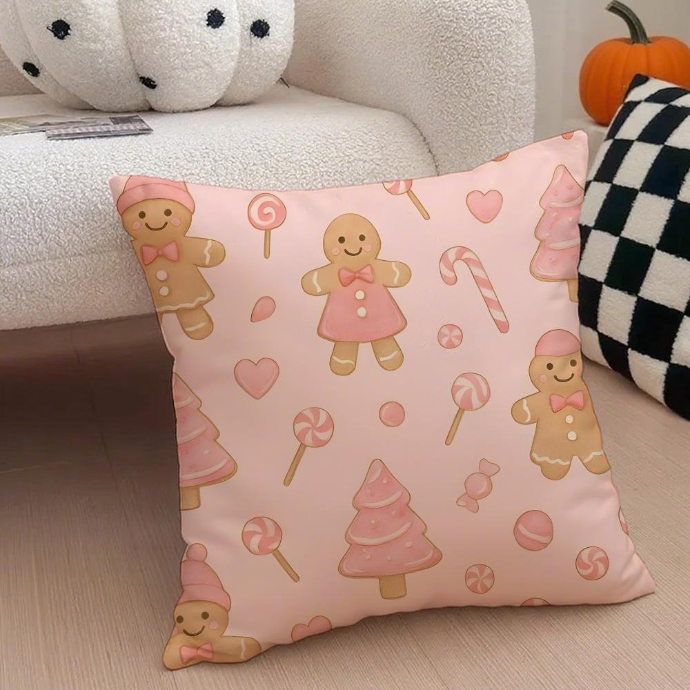 cute Gingerbread print Cushion Cover Throw Pillow Cover Hidden Button Durable Polyester Chair Cushion
