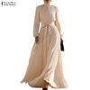 Women Casual High Collar Elegant Loose Long Sleeve Full Length Long Dress