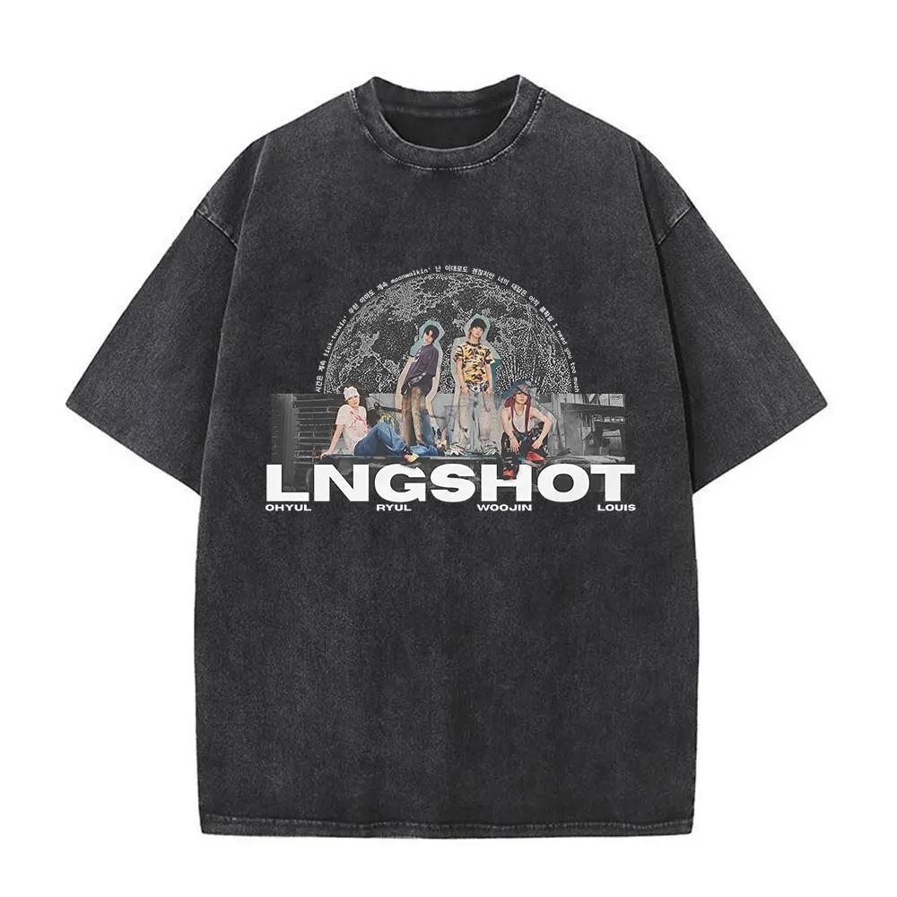 2026 Vintage Washed Korean Kpop Hip Hop Group Lngshot LOUIS T Shirt Men Women Clothing Fashion Hip Hop Short Sleeve Cotton T-shirts