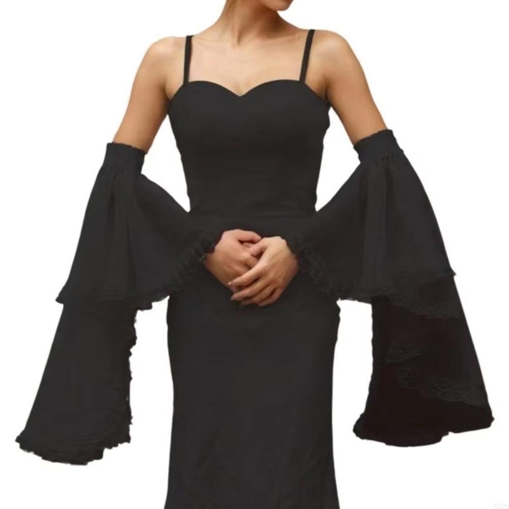 Luxurious Sunscreen Long Tulle Sleeves Thin Chiffon Lace Detachable Sleeves Breathable Gothic Wedding Gloves Wedding Party