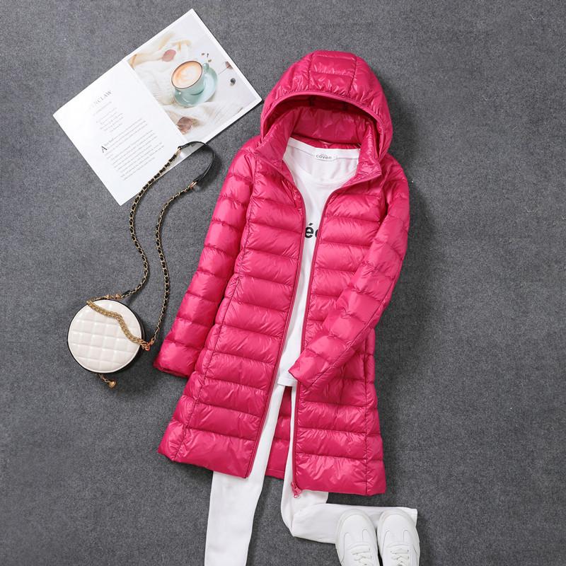 2024 Women's Lightweight Mid-Length White Duck Down Jacket, Korean Style, Slimming Design with Detachable Hood