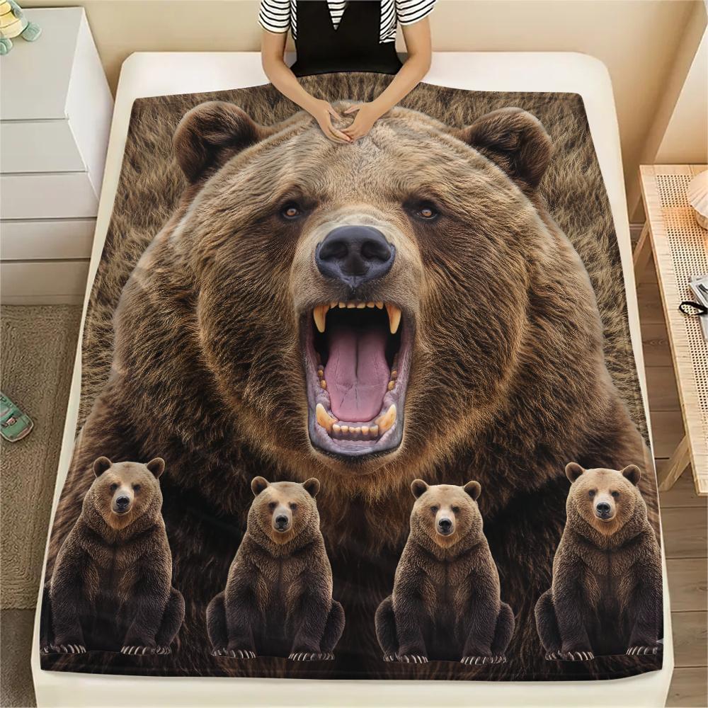 1Pc Bear Print Flannel Blanket, High quality Comfortable for All Seasons, Home Decor, Warmth and Comfort, Perfect for Gifts