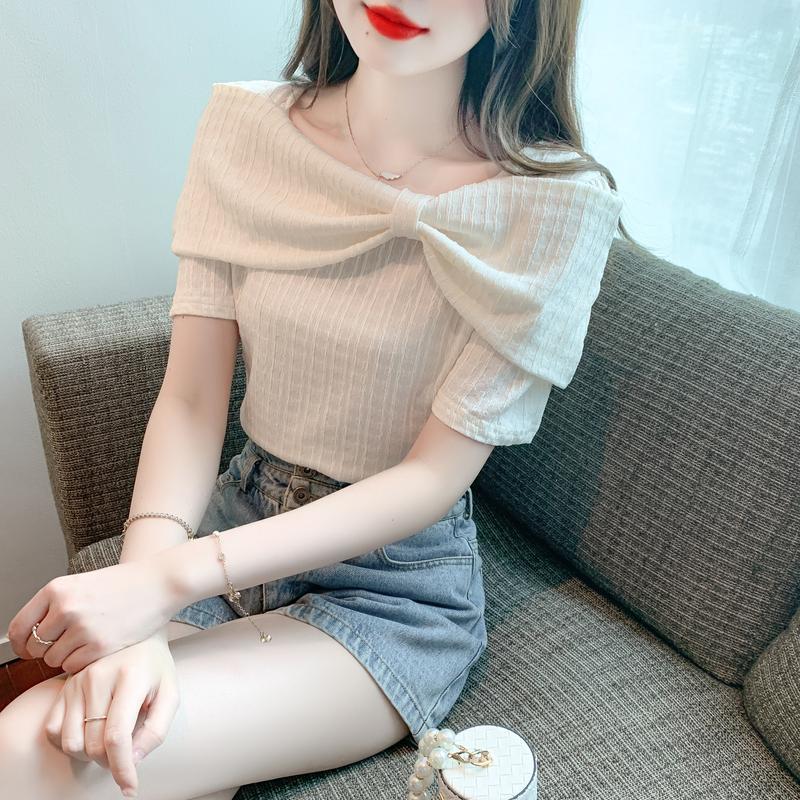 Summer New Slim and Slim One-shoulder Off-shoulder Top for Summer Hyuna Style Short-sleeved T-shirt for Women