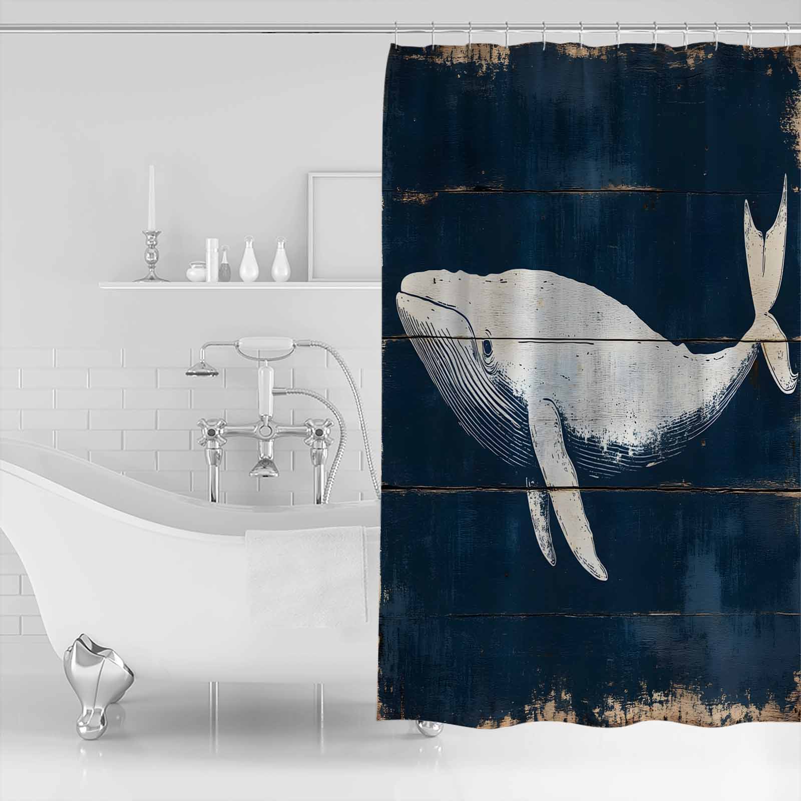 

Винтажная штора для ванной с китом и морскими животными, художественная, красочная, коврик для ванной, украшение для домашнего декора 122x183cm