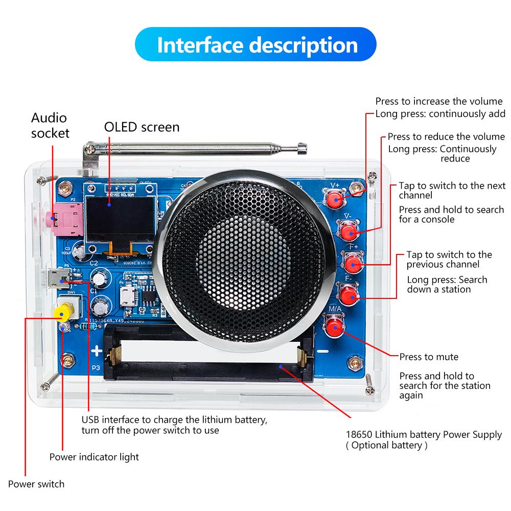 RDA5807 Radio DIY Kit OLED Display FM 87-108MHZ Radio Module Electronic Welding Assembly with Automatic Search/storage Function