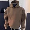 Men's Coffee-Colored Fleece-Lined Hooded Sweatshirt - Autumn/Winter 2025 Style, Thick Pullover Jacket, Loose Fit