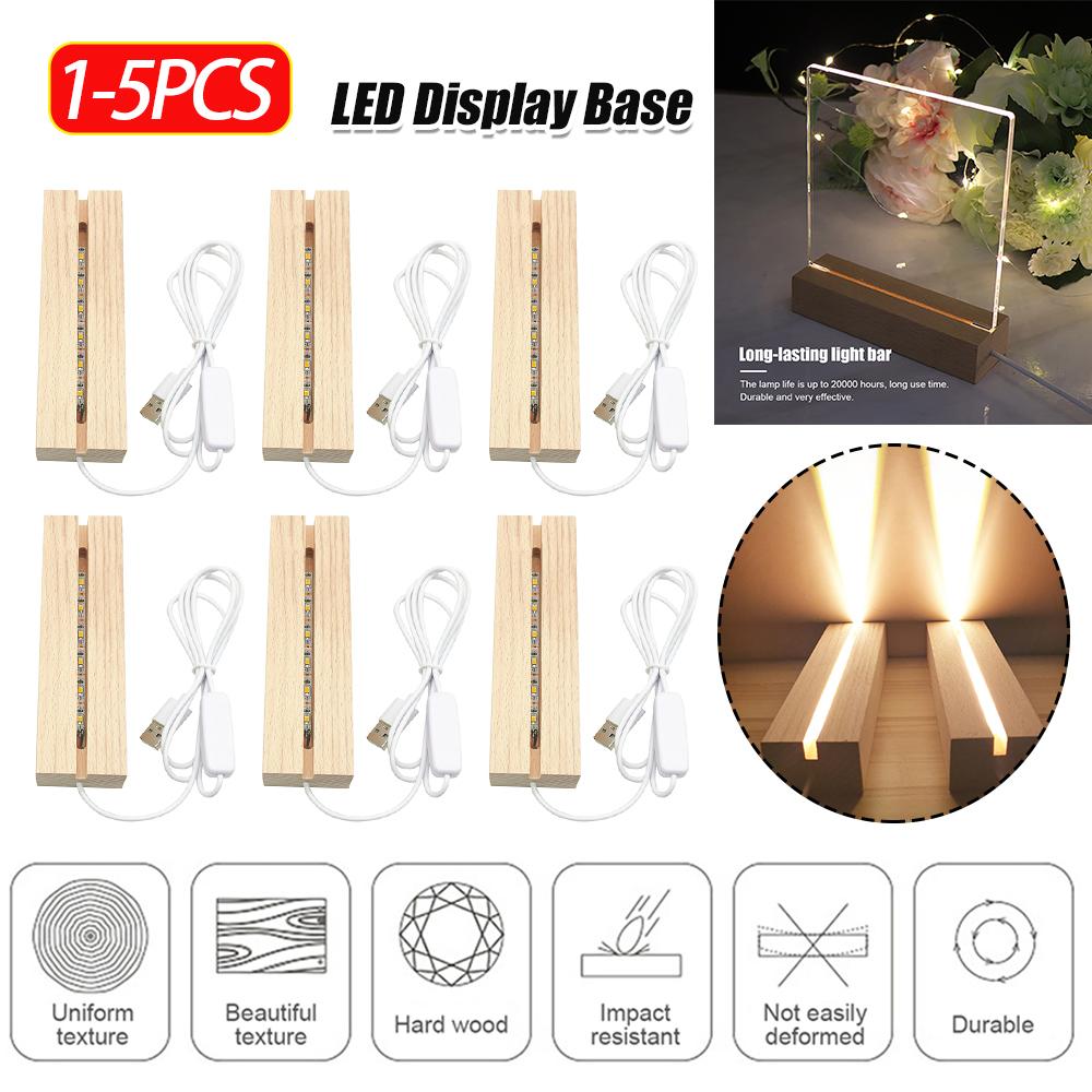 LED Wood Display Base Rectangle Acrylic Light Plate Base Crystal Wooden Lighted Base Stand 3D Handmade USB Wooden Base