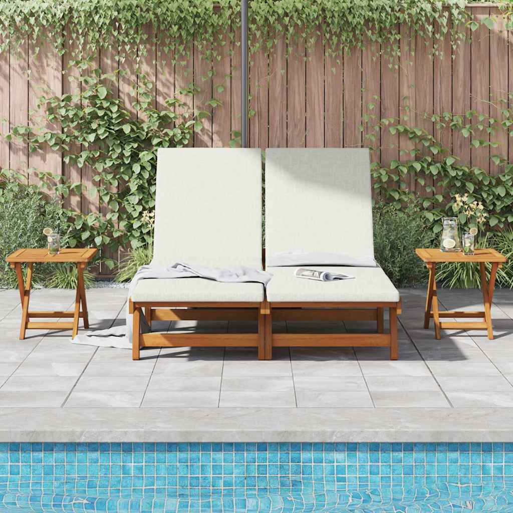 Cream White Sun Lounger with Cushions Solid Acacia Wood
