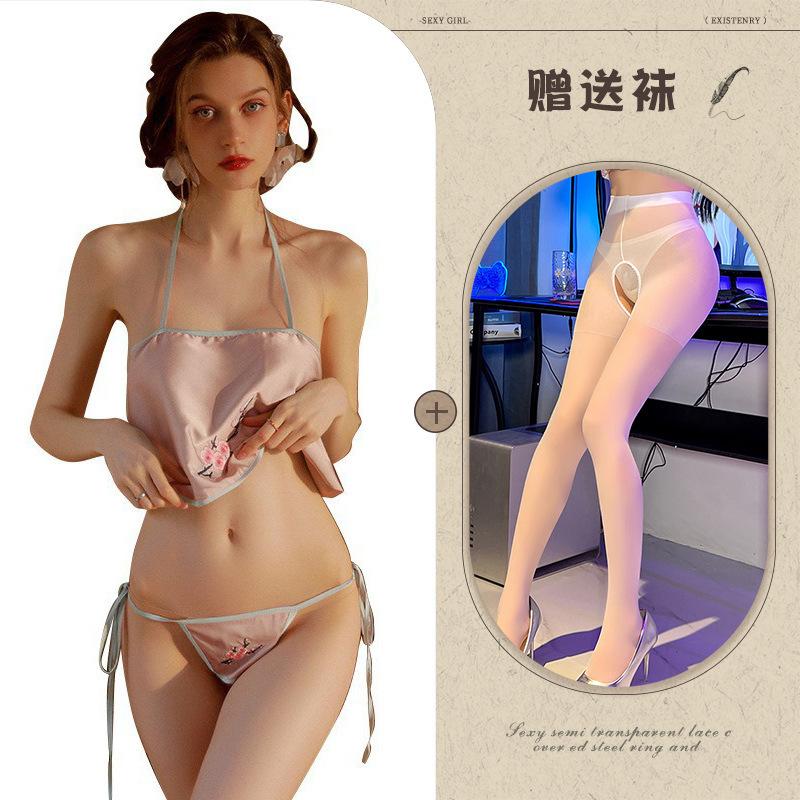 Sexy Dessous Retro Bauchtasche Bestickte Schnürung Verführung Damen Uniform Set Flirt Lingerie