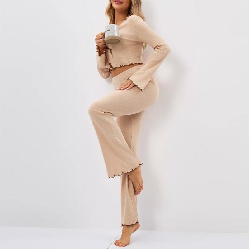 European and American Fashion High-end Long-sleeved Trousers, Exquisite Pajama Sets, Knitted and Comfortable Loungewear