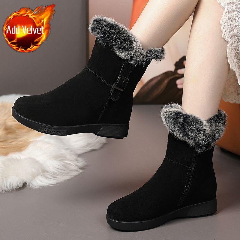 

Модные зимние женские туфли с круглым носком, флисовой подкладкой, плоские сапоги для снега для женщин, удобные и элегантные, новинка 2025 года, модные плюшевые ботильоны 40