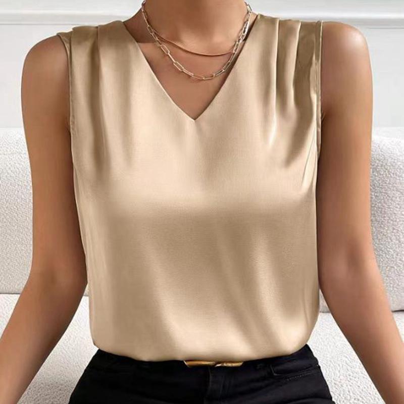 Women's V-neck Satin Vest Casual Sleeveless Shirt