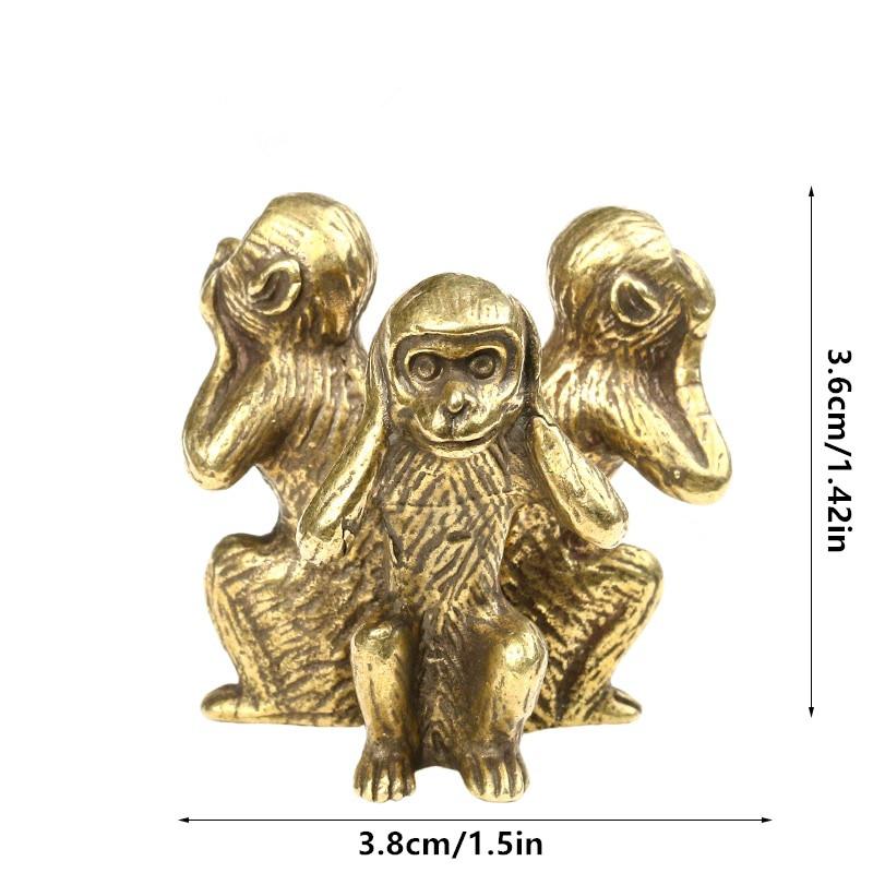 Vintage solid kobber Tre aper Te Kjæledyr Bronse Skulptur Hjemmeinnredning Tilbehør Bronse apefigurer Miniatyrer Skrivebordsdekor