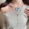 Luxury Blue Flower Collarbone Chain High-end Brilliant Jewelry Stacked Beaded Lilium Necklace Multi-layered Chrysanthemum