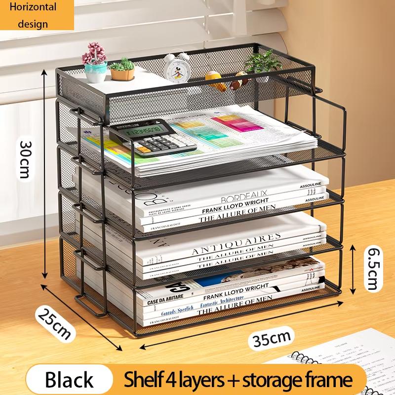 Black Metal Desktop File Organizer Large Open Shelf with Free CombinationSave Space Declutter Desk for BooksFolders 6970₽