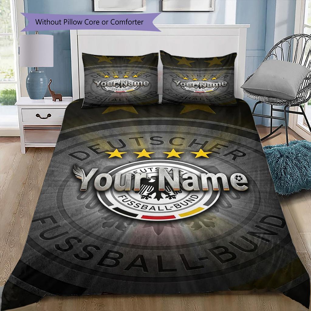 German Football Crest Custom Name Pattern Bedding Quilt Set Quilt Cover Pillowcase Home Birthday Gift(1 * Duvet Cover + 2 * Pillowcase, Without Core)
