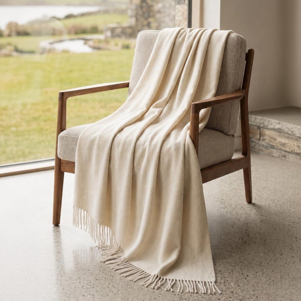 The White Stone Plaid Living 130x170 cm en Mélange de Coton | Plaid Léger 250 g/m² pour Canapé et Lit 