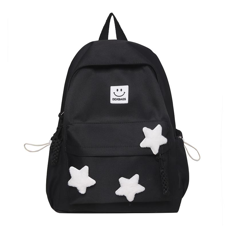 Cute Pink Backpack for Girls Fashionable Star Decorated School Bag with Plush Charm Ideal for Daily Use and School Cute Style Ba