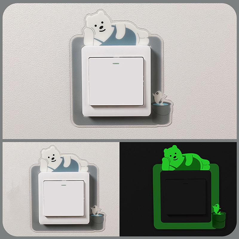 Luminous Animal Switch Sticker Cartoon Sticker Glow In The Dark Fluorescent Decoration Panda Switch Sticker Home Kid Room Decor