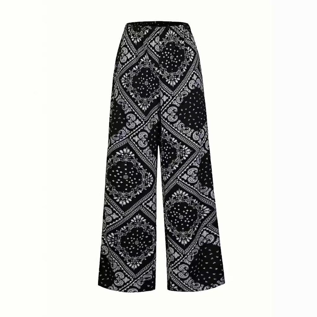 2025 New Paisley Print High-Waisted Wide-Leg Pants - Versatile and Casual