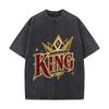 Royal Crown King Bold Lettering Daily Commute Vintage Distressed T Shirt Loose Washed Sleeve