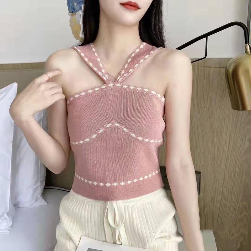 Korean Knitted Halter Vest Female Summer Outside To Wear Small Fresh Sweet Inside with Slim Slim Short Top Design Sense
