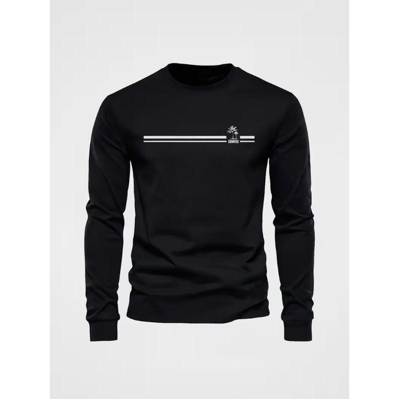 Spring and Autumn Round Neck 3D Printed Top Fashionable Casual Minimalist Long Sleeved Men's T-shirts