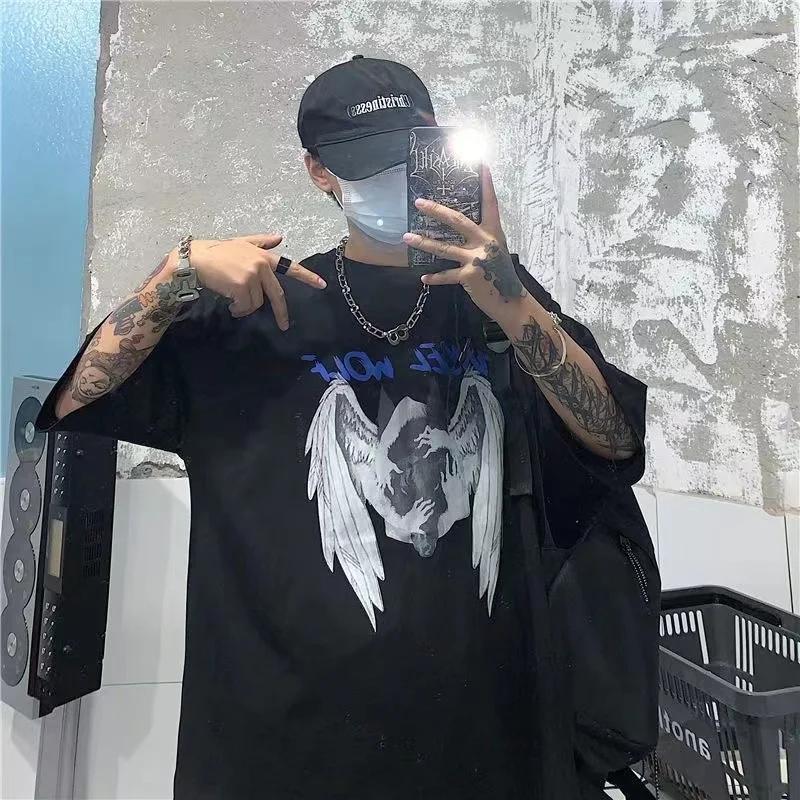 Unisex Tshirts Summer Streetwear High Street Gothic Skull Tshirt Loose Oversized Shortsleeved T Shirt Dark Anime Unisex Y2k Top