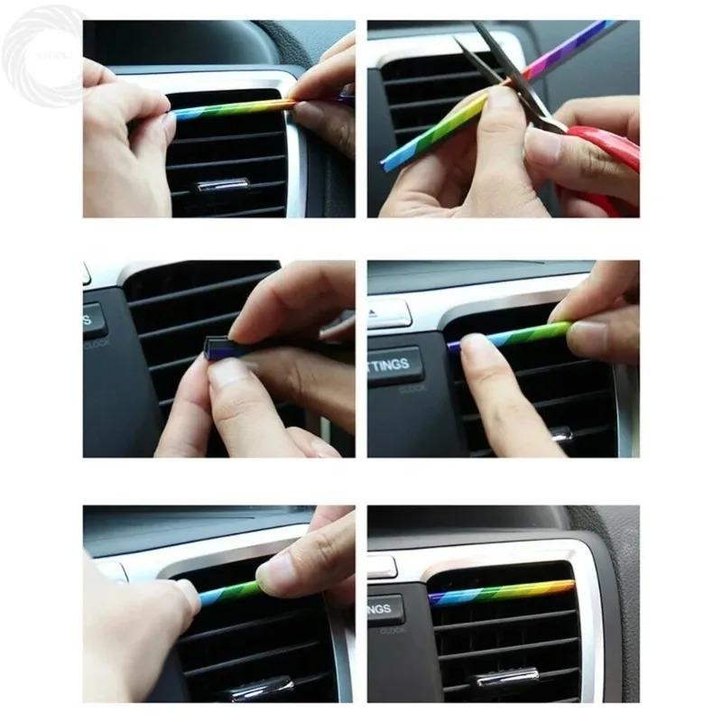 10pcs Car Accessories Colorful DIY Interior Air Conditioner Outlet Vent Grille Chrome Decoration Strip Silvery Styling