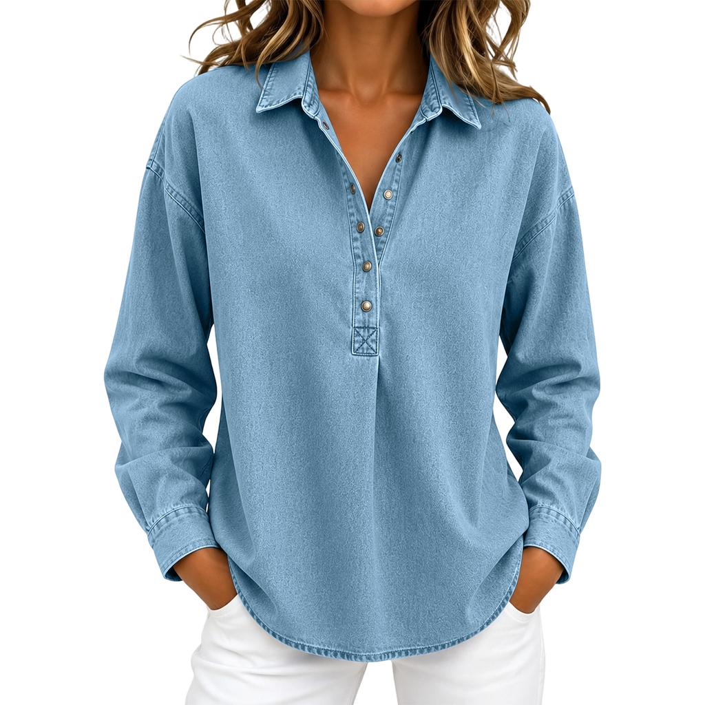Top in denim da donna a vestibilità larga con bottoni