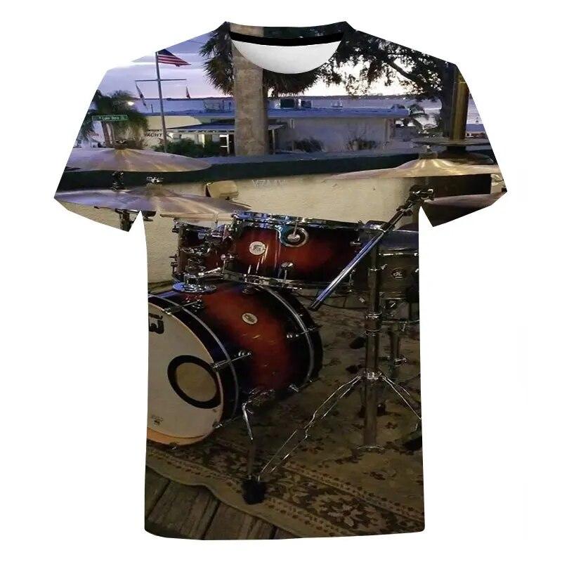 Letní móda Drum 3D tisk Pánské tričko Mládež Ležérní Trička s kulatým výstřihem Krátký rukáv Harajuku Music Exkluzivní oversized top
