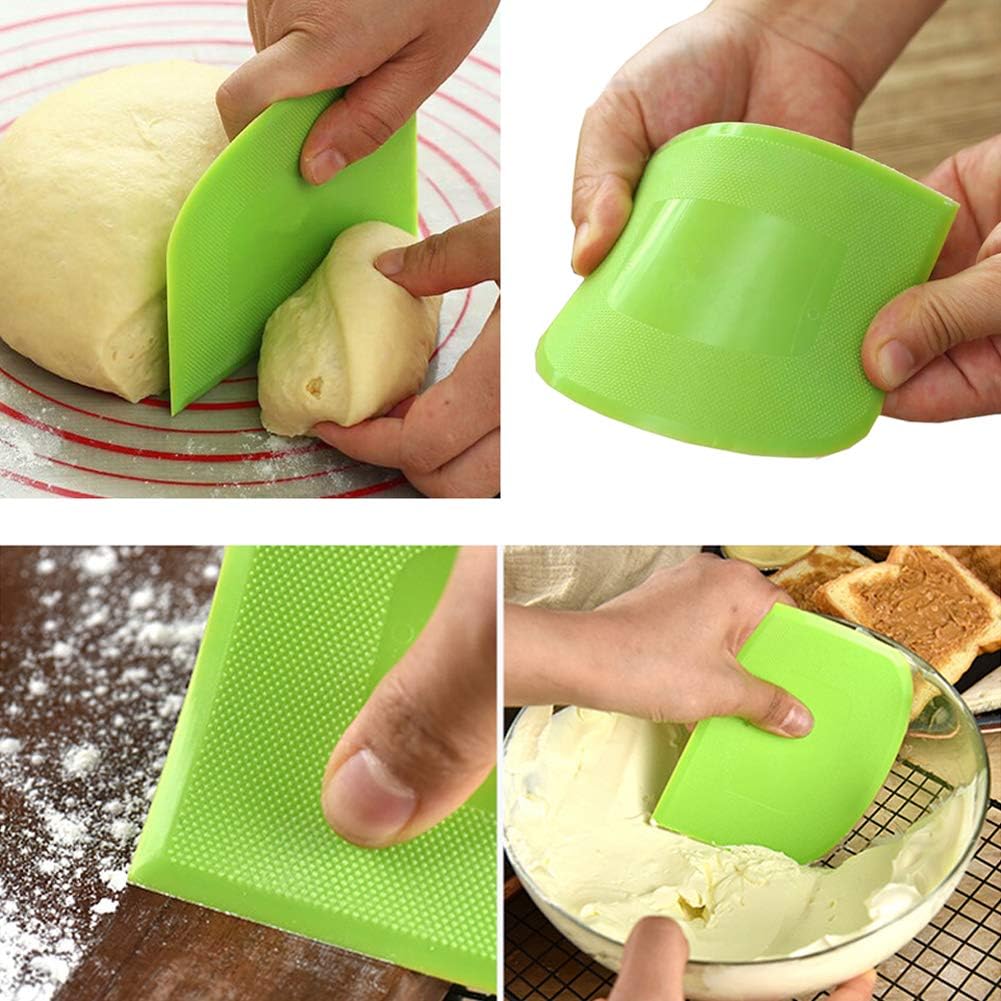 3 Pieces Dough Scraper Bowl Scraper Food-Safe Plastic Dough Cutter Flexible Plastic Scraper Bench Scraper Multipurpose Food Scrappers for Bread Dough