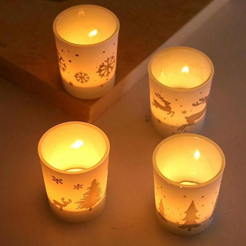 1Mini Christmas Tree Elk Snowflake Candle Holder Glass Small Candle Cup Christmas Gift Home Store Decoration Ornament