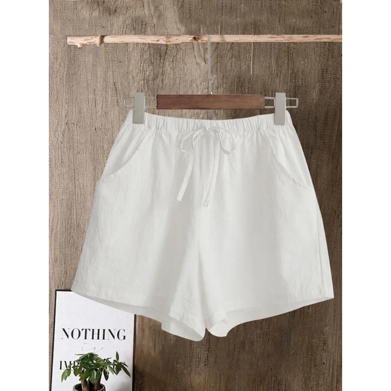 Summer Casual Linen Women Home High Waist Shorts Fashion Short Pants Streetwear Women s Shorts Beige S