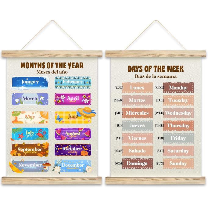 QUDNCR Alphabet Chart And Number Poster Hanger Frame, Educational Wall Art For Classroom Homeschool, Learning Posters For Kids Toddlers, Nursery