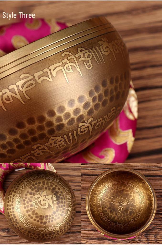 Handmade Nepal Singing Bowl with Six-Syllable Mantra for Yoga, Meditation, and Sound Healing - Calming Bronze Buddhist Bowl for Ear Cleansing.