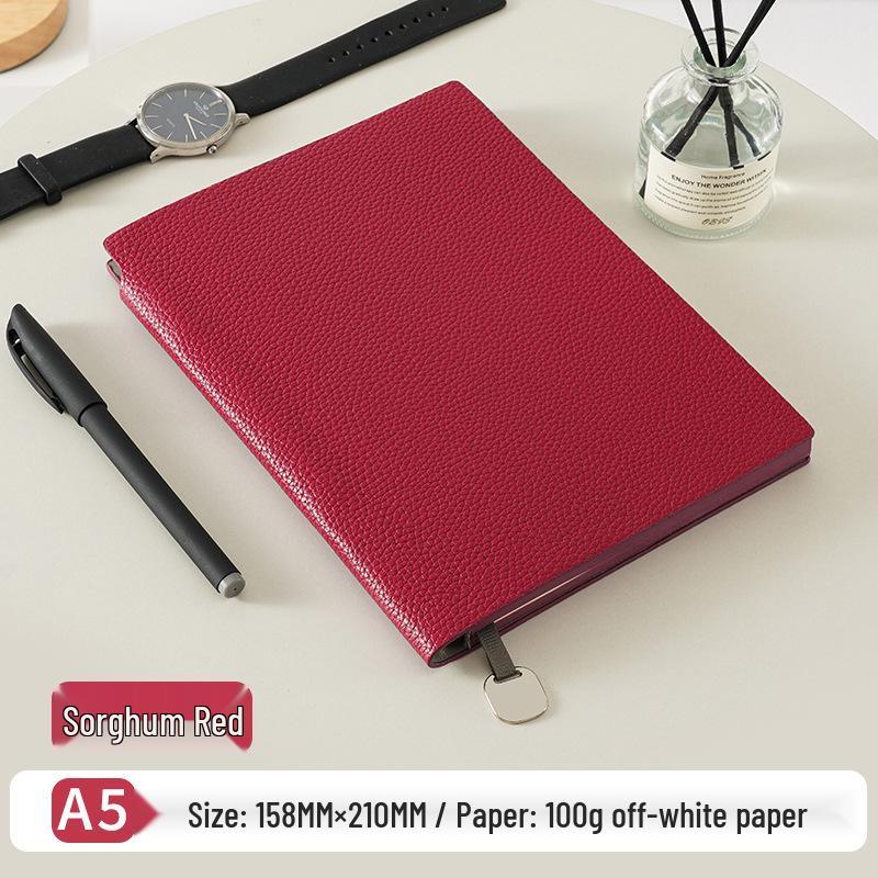 New Lychee Grain A5 Faux Leather Business Notebook Set, Thick Soft Cover, Practical for Everyday Use