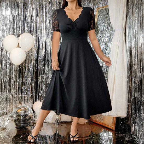 Plus Size Formal Dress for Women Lace Short Sleeve A-line Dress Mother of The Bride Wedding Guest Evening Gown
