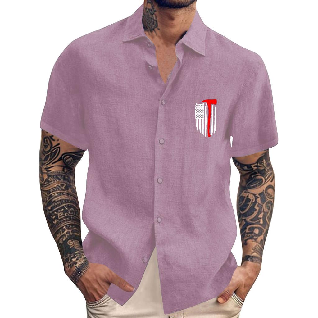 Men's Vintage Button Down Bowling Shirts Short Sleeve Summer Beach Shirt