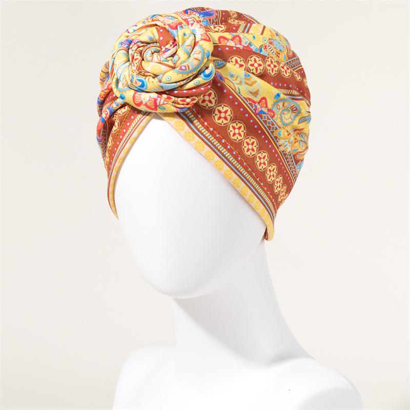Neuer afrikanischer Druck Plissierter Turban Blumenmütze Vorgebunden Vorderknoten Elastisches Stirnband Elegant Damen Chemo Kappe Bandana Kopfbedeckung