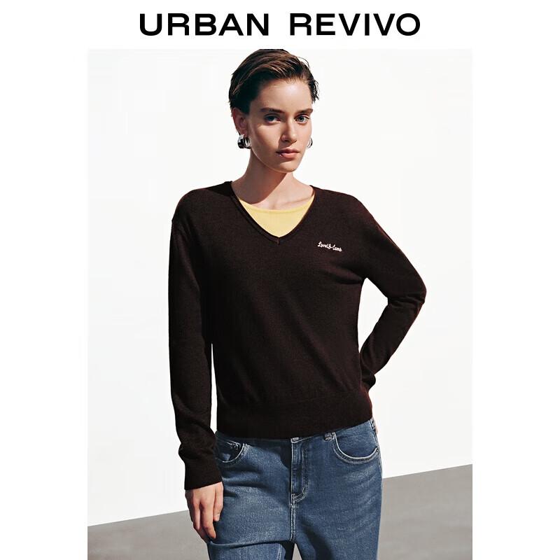 UR Women s Faux Two-Piece Color-block Letter Embroidered Knit Sweater L