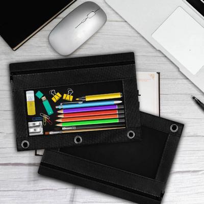 Large Capacity Pencil Case 3 Ring Binder Clear Window Design Zipper Closure Pen Storage Bag