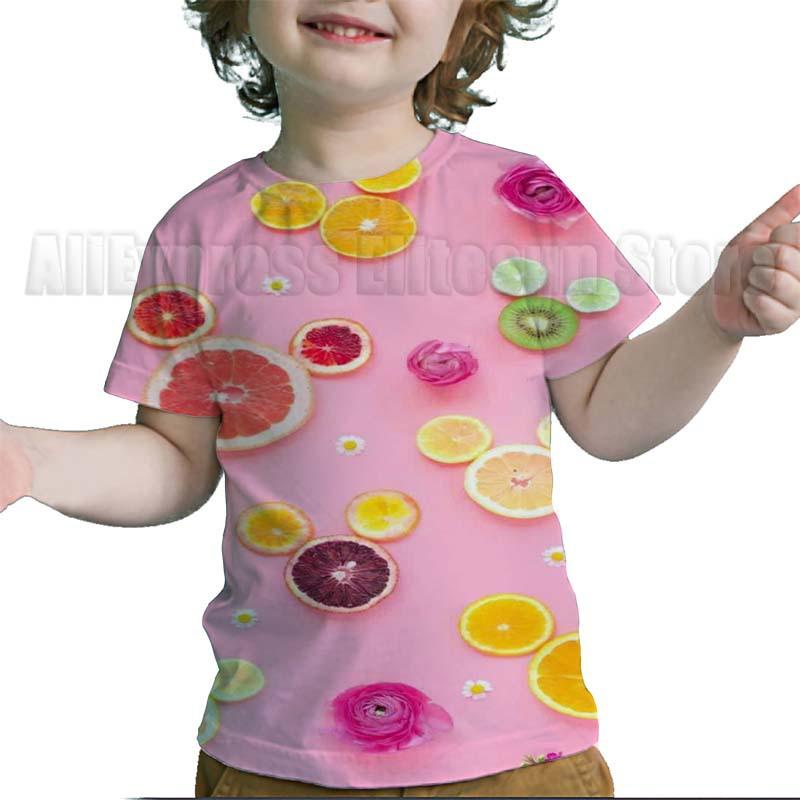 

Summer Round Neck 3D Interesting Fruits Printed Top Fashionable Casual Short Sleeved Children s Boy T-shirts 170