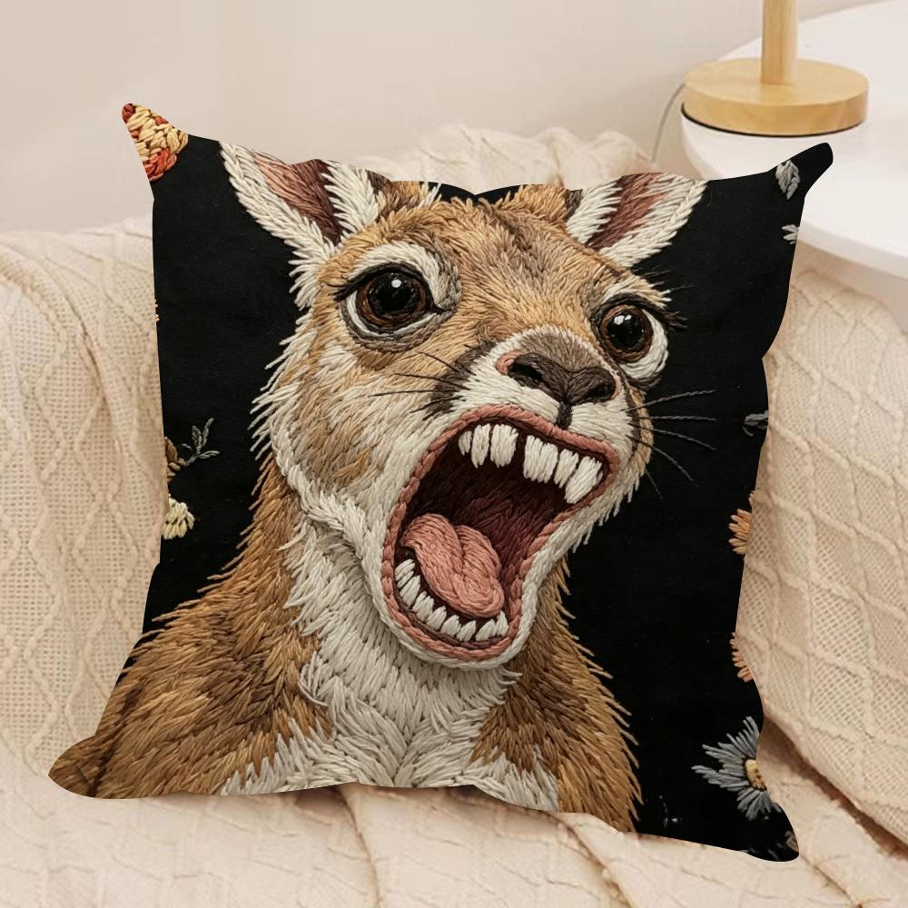 2D Scream Animals Retro Kissenbezug Seidiger Kurzer Plüsch Unsichtbarer Reißverschluss Staubdicht Sofakissenbezug Für Heimdekoration