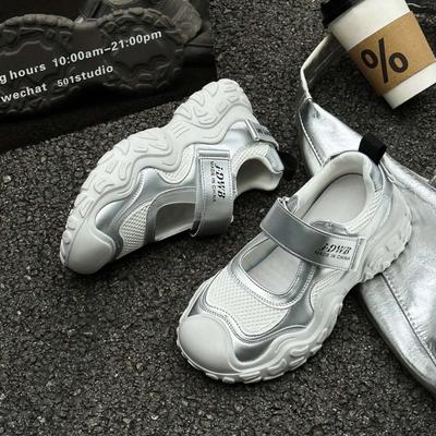 Thick-soled Ugly Cute Sports Sandals Women's Summer 2025 New Casual Breathable Hollow White Shoes Velcro Bag Head Sandals