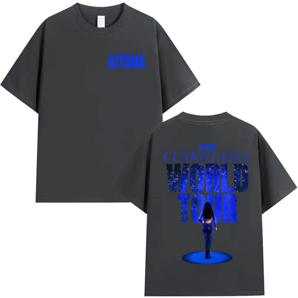 Aitana Cuarto Azul World Tour 2026 summer Graphic TShirt Men Hip Hop Pop Fans Clothing Vintage pure Cotton Shortsleeved top
